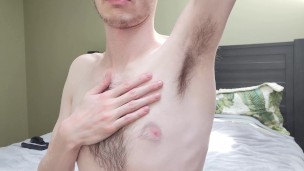 Sexy guy sniffs and licks hairy armpits