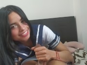 Schoolgirl sucks her classmate's dick until it comes in her face 4/16