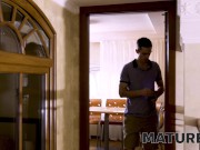 MATURE4K. Mature woman strips down to red bra and has cock in snatch 2/16