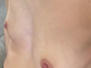 she plays with her feet and i end up cumming on her small tits 16/16
