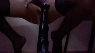 Rabbit boy spending the night with the big black horse cock toy 1