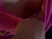 she jerks me off while watching tv and i cum on her leggings 11/16