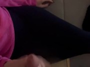 she jerks me off while watching tv and i cum on her leggings 12/16