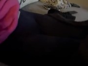 she jerks me off while watching tv and i cum on her leggings 8/16