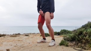 Masturbating My Big Cock at a Public Beach - Almost Busted!