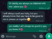 Whatsapp conversation chat with my sugar daddy, I convince him to fuck me while we are home alone💦 2/16