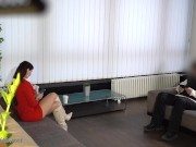 Jeny Smith flashes her tits and pussy to the stranger in office with red mini skirt 3/16