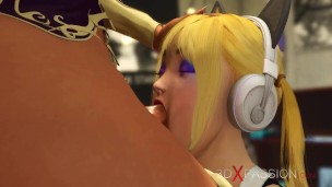 A cute gamer girl gets her ass fucked hard by a sexy dickgirl in the gaming bedroom