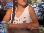 My boyfriend has control of my Lovense vibrator and records me while we are in a public restaurant 1/16