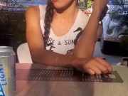 My boyfriend has control of my Lovense vibrator and records me while we are in a public restaurant 7/16