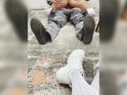 Haciendo Travesuras con mis DOS Compañeras en un patio del Colegio #2 8/16