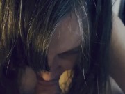 Busty Brunette MILF gives a sensual blowjob