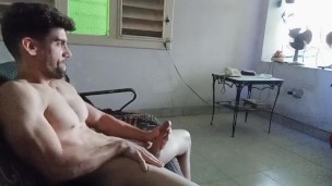 Intense orgasm from latin hunk making eye roll N facial expressions