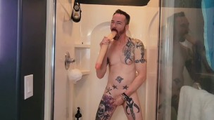 Fucking and sucking my 18-in dildo!