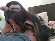 🦊🔥Cute slut with anal plug sucks my dick until cumming on her tits🦊🔥 4/16