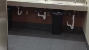 horny hairy trucker masturbates into truck stop urinal