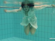 Astonishing beautiful euro babe big tits and brunette hair underwater 2/16
