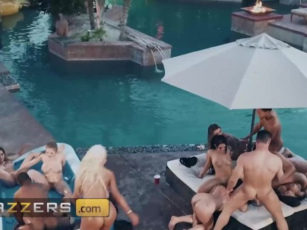 Brazzers - Ten Of The Hottest & Horniest Pornstars Show Up For The Biggest Orgy By The Pool