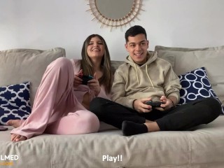 My stepsister and I betted a blowjob playing video games