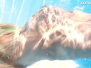 Her body cutting through the shimmering water of the pool 10/16