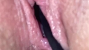 Wife shows POV after gang bang creampie cum oozing perfect pussy.