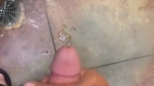 Quick wank in public restroom