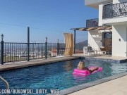 a beautiful blonde masturbates in the pool and lures a peeping guy into a blowjob 8/16