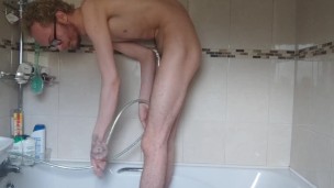 Skinny teen pissing from his ass enema amazing fountain of piss