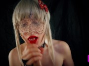 Passionate blonde with red lips makes unreal blowjob and handjob 14/16