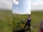 Busty redhead mature shows off her big boobs while out on a hike 8/16