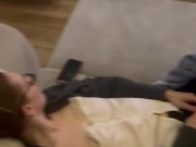 I come to cum on her small breasts while she watches tv and I leave 1/16