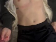 I come to cum on her small breasts while she watches tv and I leave 6/16