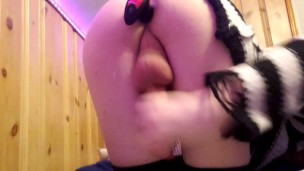 Femboy cums from vibrating buttplug