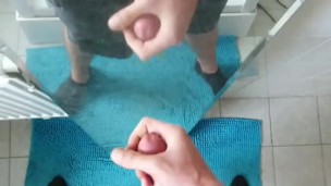 Hot Jerking and Cum in front of my bathroom mirror - Point of View