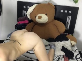 girl with tattoos plays with her ass