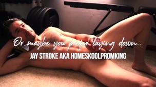 Spurting high-flying cumshot while laying down