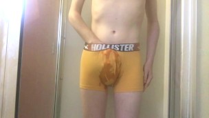 Young Twink Pisses Himself in Tight Yellow Boxer Briefs