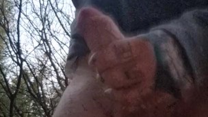 Wanking in the woods huge cumshot