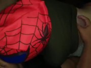 Spider woman in string gives her friend a good blowjob at a costume party 🔥🤤💦 11/16