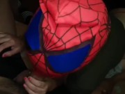 Spider woman in string gives her friend a good blowjob at a costume party 🔥🤤💦 6/16