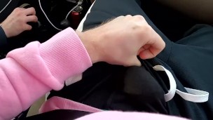 guy masturbates cock in the car during a trip