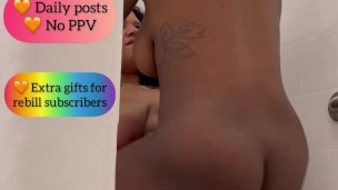 Ebony lesbian rides her Latina girlfriend’s strap on in the shower!