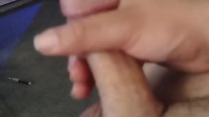 Solo male using cum as his own lube and then cums on himself