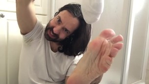 Sniffing my stinky feet self foot sniff worship