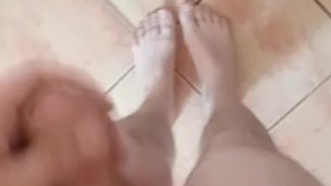 I played with my big cock and ejaculated on my sexy male feet to get one million subscribers