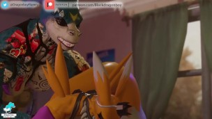 Big Dragon Flamedramon BBC and renamon muscle gay Burning
