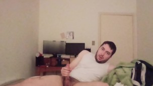 Stroking edging having some cum for breakfast