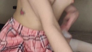 Petite Girl In Pigtails Miniskirt Humping Pillow With Vibrator