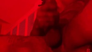 Passionately stroking my hard veiny cock under crimson lighting