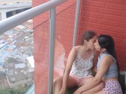 I fuck my stepbrother's girlfriend on the balcony of the apartment.
